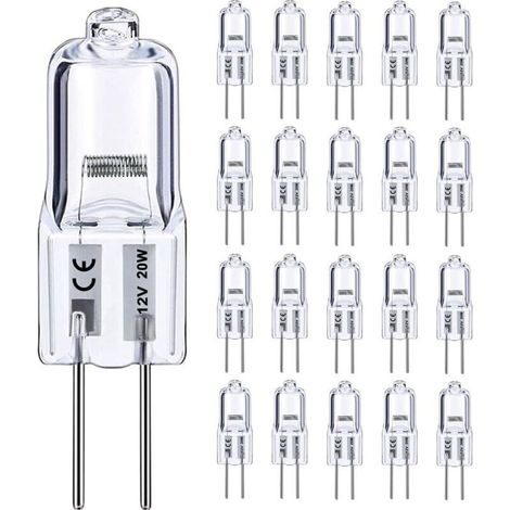 Ampoule halogène G4 12 V 20 W, lot de 20, dimmable, blanc chaud 2800 K, longue durée de vie, pour éclairage sous armoire ou lustre (1/5)