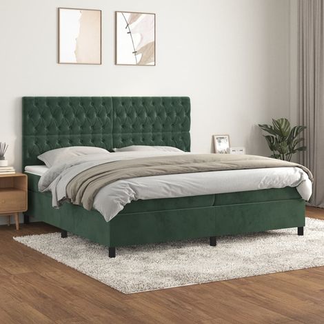 Lit à sommier tapissier et matelas,Ensemble Sommier Matelas pour Lit adulte Vert foncé 200x200cm Velours -BV86407 (1/5)