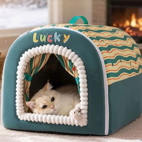 Niche pour Chien Intérieur,S-353030cm, 2 en 1 Maison pour Petit Grand Chiens,Niche Chien pour Chat, Portable Dog House,Vert (1/5)