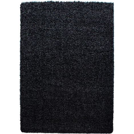 Tapis poils longs shaggy 300x400 noir tissé rectangle motif uni UNI L (1/4)