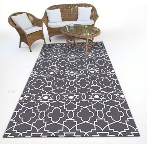Grand Tapis Géométrique Extérieur - Léger, Lavable, Tapis Rectangulaire en pour RV, Patio, Terrasse, Plage, Balcon, Campig,Gris et Blanc,80x120cm (1/5)