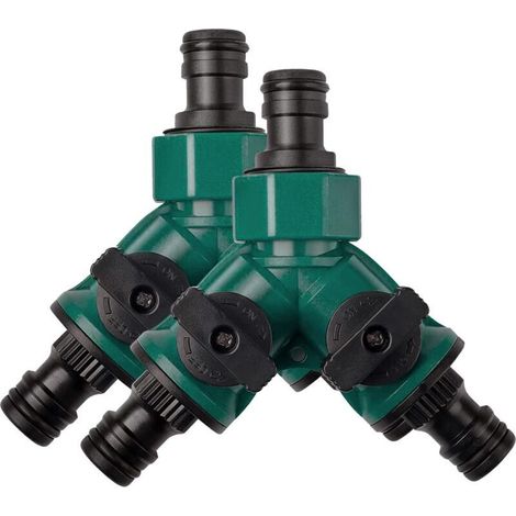 Bardusch-Lot de 2 connecteurs de tuyau à 2 voies avec vanne d'arrêt, connecteur de tuyau d'arrosage à connexion rapide, connecteur de tuyau d'arrosage pour robinets 3-4-6 (1/5)