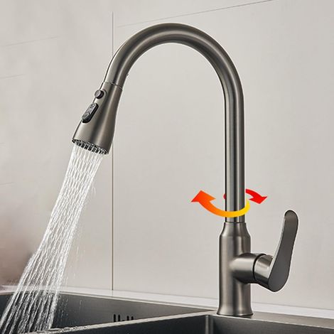 Robinet mitigeur d'évier de Cuisine, Acier Inoxydable, robinets d'évier de Cuisine avec pulvérisateur extractible,Tuyau d'arrivée d'eau inclus (1/5)