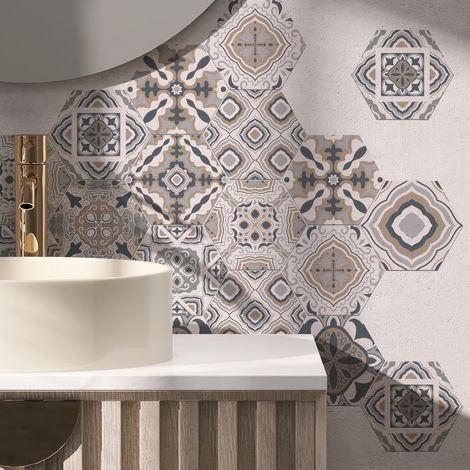 30 PCS Hexagone dalle pvc adhesive sol, DIY dalle sol vinyle adhésive, peel and stick tiles Imperméable cuisine salle de bain salon credence adhesive pour cuisine 20cmX23cm (motif de lumière) (1/5)