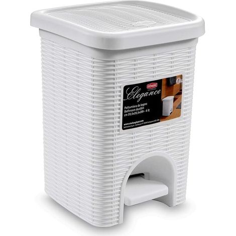 Bidone Pattumiera a Pedale Rattan Elegance Bianco stefanplast 6 Litri