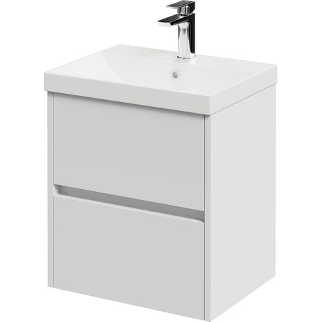 Montego Satin White 500mm Wall Mounted 2 Drawer Vanity Unit with Rimini Basin