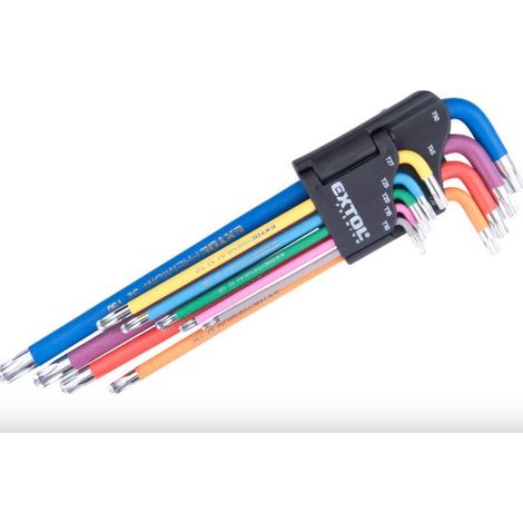 EXTOL L-Schlüssel TORX verlängert farbig, 9-teilig, mit Kugel, T10-50, S2, FORTUM 8819416