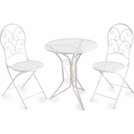 Tavolo e sedie da giardino in metallo traforato bianco, ideali per allestimento dehor, vetrine ed eventi, Tavolo: Ø 60 cm x 70 H