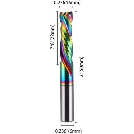NALOOKAMIC Jeu de 2 fraises à bois à deux dents, revêtement DLC, en carbure de tungstène, pour usinage CNC, queue de 6 mm, diamètre de coupe de 6 mm