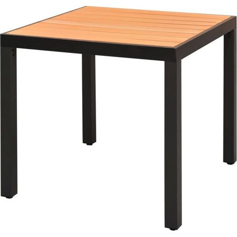Table de jardin marron, 80 x 80 x 74 cm, en aluminium et composite bois-plastique (WPC). (1/3)
