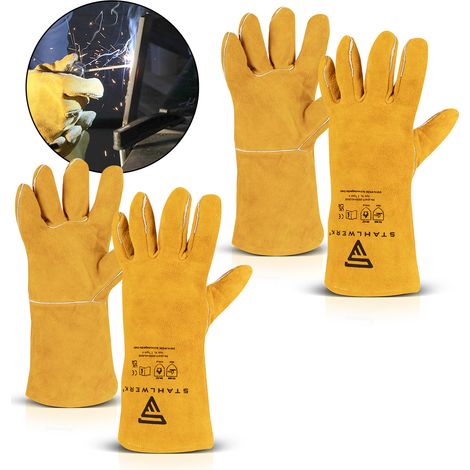 STAHLWERK Set di 2 guanti da saldatura in vera pelle resistente al calore e robusta