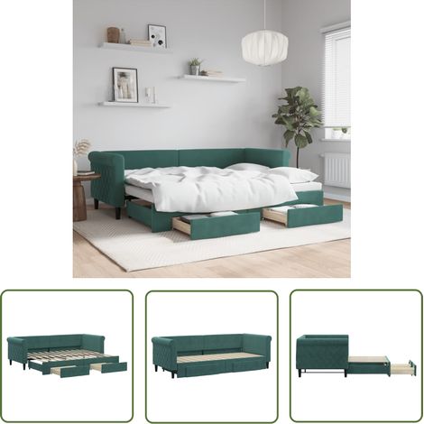 The Living Store Tagesbett Ausziehbar mit Schubladen Dunkelgrün 80x200 cm Samt - Sofa - Schlafcouch - Gästebett - Tagesbett - Wohnzimmermöbel (1/5)