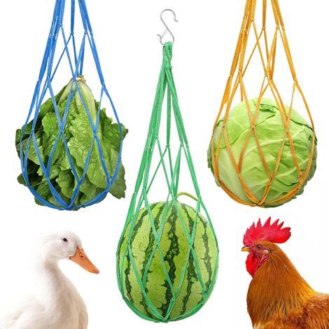 Lot de 3 Filet à Suspendre pour Poulet avec Crochet, Nylon Multicolore, Mangeoire Volaille, Poulailler (1/5)