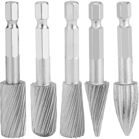 Lot de 5 fraises rotatives en acier rapide à tige hexagonale de 6,35 mm (1/4 pouce) pour la quincaillerie en aluminium et en fer (1/5)