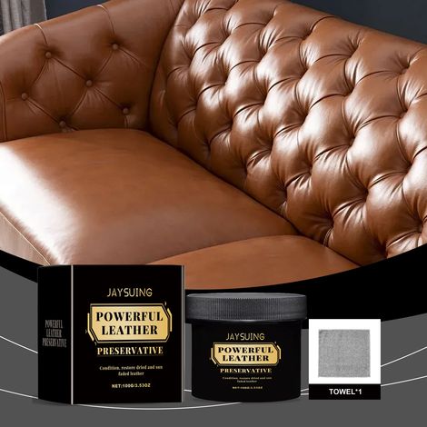 Cire d'entretien pour cuir, idéale pour éliminer les rayures, convient aux sacs, meubles et sièges auto en cuir - 100 g + 1 chiffon (1/5)