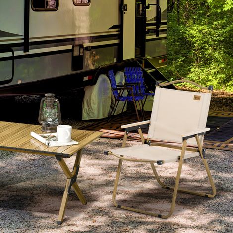 Klappbarer Camping-/Angelstuhl mit Armlehnen, Oxford-Gewebe und Stahlrahmen, 54 x 59 x 78 cm, Khaki