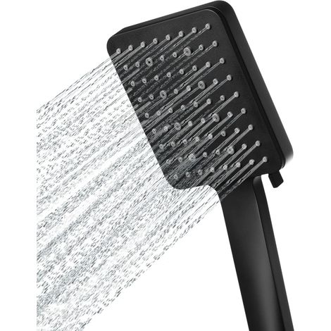 Cabezal de ducha cuadrado grande con control de una mano, cabezal de ducha de alta presión con 6 modos de ducha, cromado (negro) (1/5)