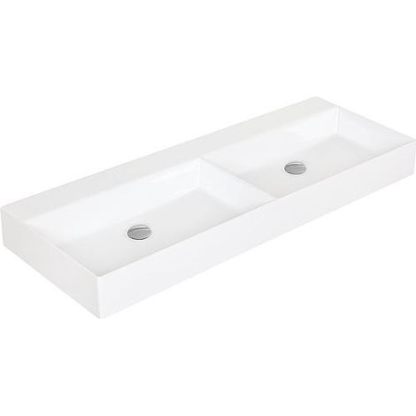 Double vasque Elayla sans trou de robinet en céramique, blanc 1220x130x450 mm (1/5)