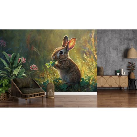Papier peint animaux lapin sur lherbe au printemps - 150 x 250 cm (1/2)