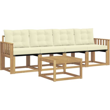 Set di divani da esterno con cuscino 5 pz Salotto da Giardino Bianco e Crema (1/5)