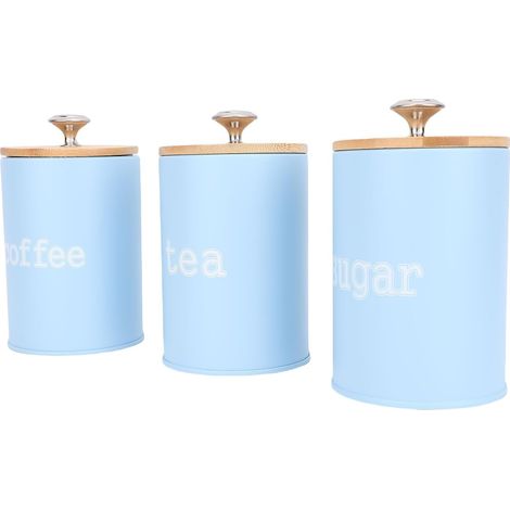 Boîte de rangement Vintage en fer hermétique, 3 pièces, pour thé, café, sucre, décoration de cuisine, 9.4x15.5cm (bleu) (1/5)