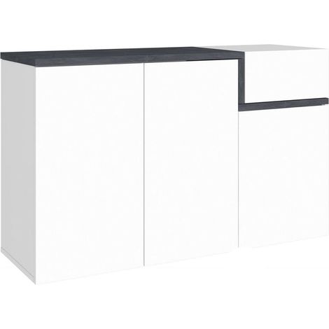 Dmora - Scarpiera Anist, Mobile multiuso 3 ante e 1 anta a ribalta, Portascarpe da ingresso, 100% Made in Italy, cm 120x40h80, Bianco lucido e Ardesia (1/5)