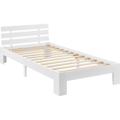 Cadre de lit pour adultes avec sommier à lattes en bois de pin blanc 120 x 200 cm 030004749