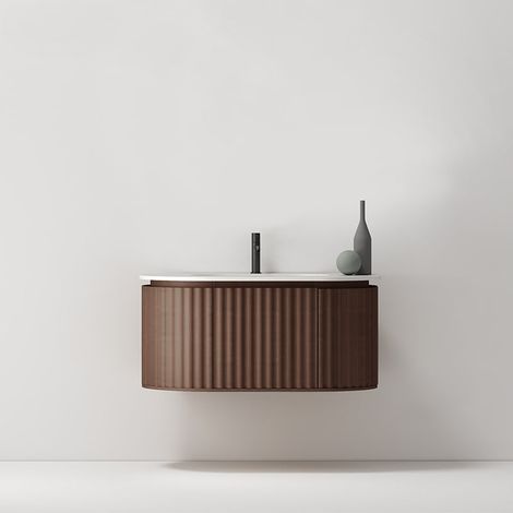 Mobile Bagno 100 cm Sospeso Rovere Scuro Senza Specchio - Reid (1/5)