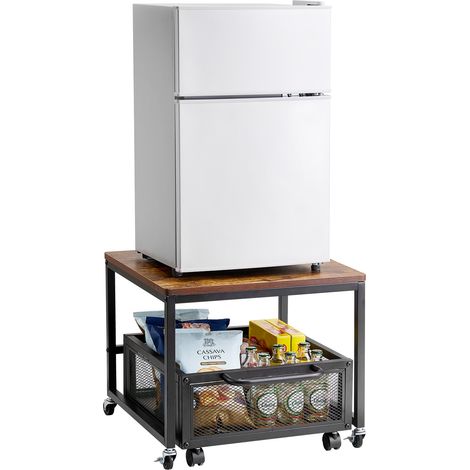 VEVOR Mini Portafrigo con Capacita di Carico di 90 kg, Tavolino da Frigo con Carrello Mobile e Ruote Girevoli, Portafrigo per Bevande per Caffe Bar, Portafrigorifero per Appartamento Marrone