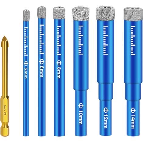 Jeu de forets diamantés 5-14 mm pour carrelage – Perçage précis sans eau – Inclut le foret 14 mm pour tuyaux et robinets – Queue hexagonale 6 mm (1/5)