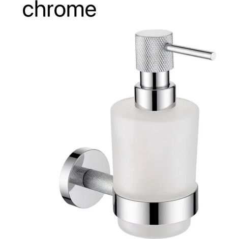 (Chrome) Distributeur mural de savon/gel hydroalcoolique en laiton nickelé brossé moleté, support pour flacon en verre, accessoires de salle de bain (1/5)