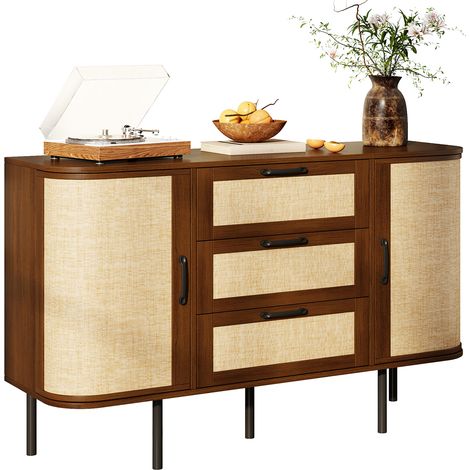 Sideboard mit 2 Türen, 3 Schubladen und Verstellbaren Einlegeböden für Wohnzimmer aus MDF, Nussbaum, 120 x 40 x 82 cm (1/5)