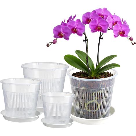 Lot de 8 Pot orchidée Transparent en Plastique avec Trous de Drainage et soucoupes Convient aux Jeunes Plants d'orchidées Aux Plantes succulentes etc(11/14/16/19 cm) (1/5)