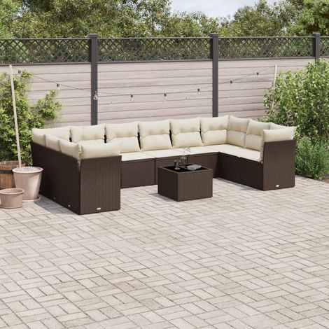 Set de sofás de jardín 11 pzas cojines ratán sintético marrón vidaXL (1/3)