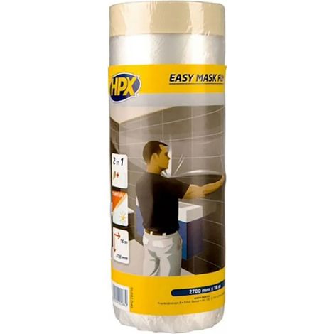 Pellicola trasparente HPX con nastro adesivo per pittori, 2700 mm x 17 m, facile applicazione.