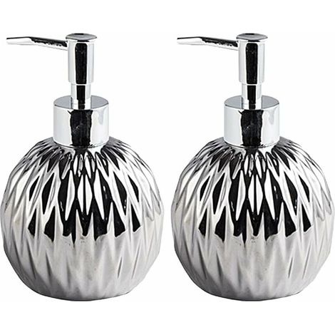 royaluxe - Lot de 2 distributeurs de savon en céramique de 400 ml - Style moderne et léger - Rechargeable - Pompe de lotion de salle de bain pour savon, gel douche, lotion, shampooing (argent) (1/5)
