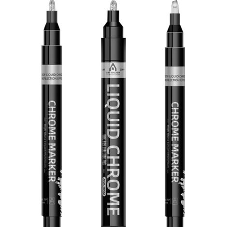 3 marqueurs de peinture chromée liquide, pointes 0,7 mm / 3 mm / 5 mm, encre à base d'huile non toxique, effet miroir permanent sur surfaces lisses (1/5)
