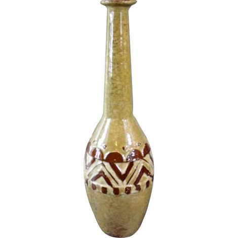 Vaso in ceramica color sabbia con decorazioni marroni, 42x12 cm (1/4)