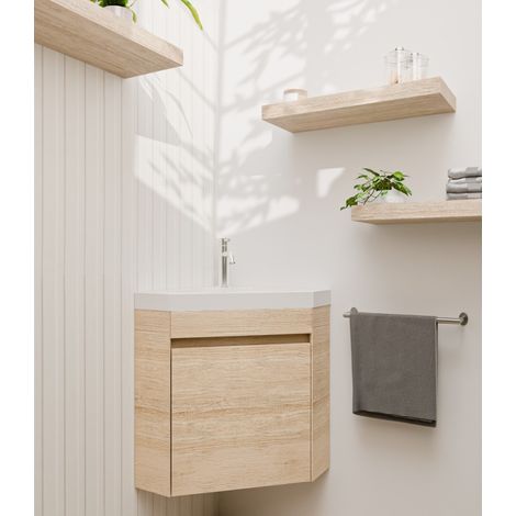 Meuble lave-mains d'angle Bois Clair ANGLEO