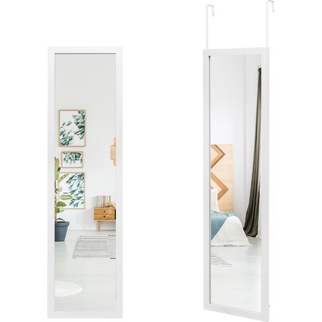 Specchio a tutta lunghezza sopra la porta con ganci per la porta, Specchio per camera da letto soggiorno Bianco (1/4)