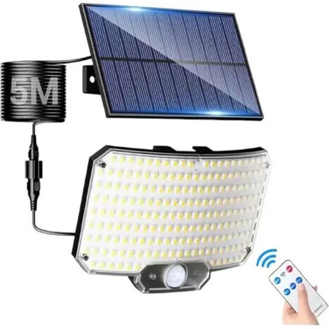 (1 lampe solaire d'extérieur à 234 LED avec télécommande) - Lampe murale de jardin LED ultra-lumineuse avec détecteur de mouvement, étanche IP65 et 3 modes de fonctionnement (1/5)