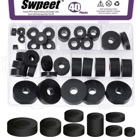 40 pièces Kit combiné d'entretoises rondes en caoutchouc de 8 tailles, kit de rondelles en caoutchouc noires antivibratoires de 6/7/8/10/15/20mm, rondelles en néoprène pour accessoires (1/5)