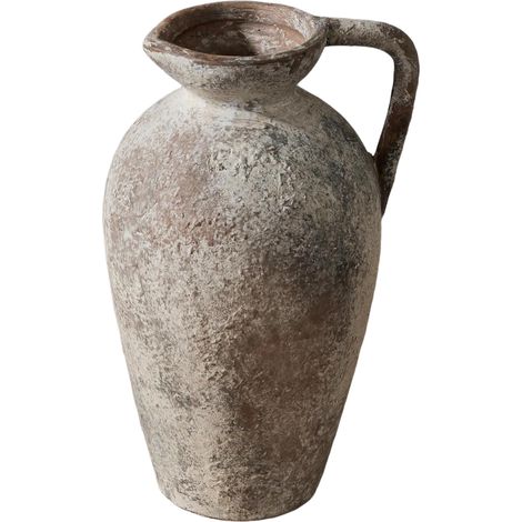 Vase ancien en céramique de 24 cm avec anse, gris, style vintage, décoration intérieure bohème (1/5)