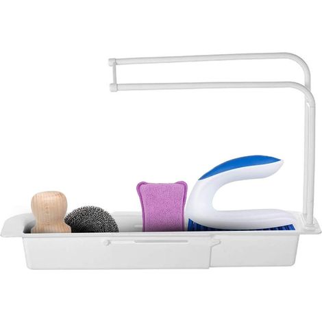 Organisateur d'évier rétractable - Organisateur d'évier 2 en 1 réglable avec panier rétractable (1/3)