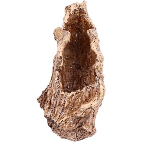 Pot de fleurs artificiel en résine imitation bois flotté, style vintage, ressemblant à une souche d'arbre, pour la décoration de la maison et du jardin. (1/5)