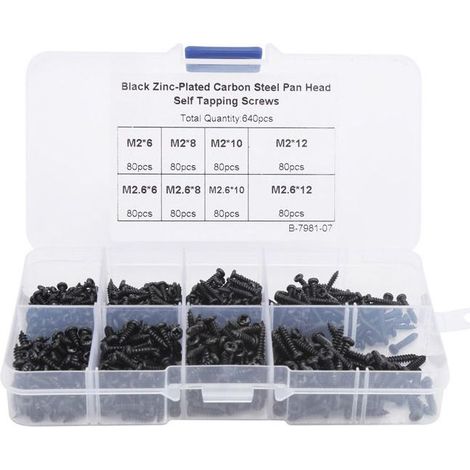 HOXILEELEO640pcs Gioco delle Viti autofilettanti a Testa svasata Fissaggio in Acciaio al Carbonio Croce Nera (1/5)