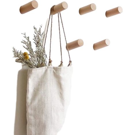 Lot de 6 patères murales coniques en bois hêtre, format 6 cm (1/5)