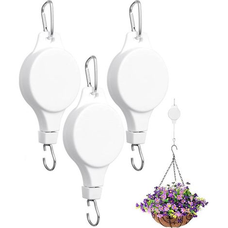 Lot de 3 crochets de suspension réglables – supports de suspension extensibles pour pots de fleurs – hauteur ajustable – intérieur et extérieur (Blanc) (1/5)