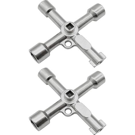 2 Pièces Clé Multifonction à 4 Voies en Alliage, Clé Multifonction à 4 Voies, Clé à Molette Triangulaire, pour Compteurs d’Eau et de Gaz, Outil Pratique Radiateurs, Ascenseurs et Vannes