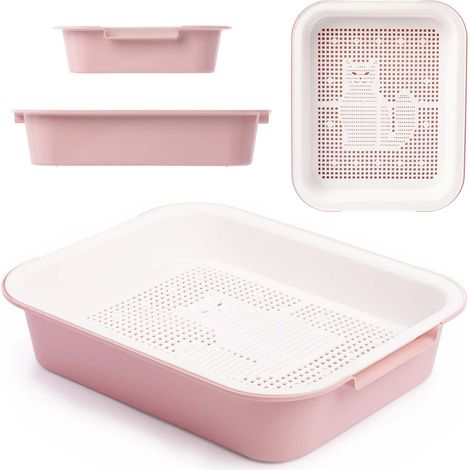 Bol de Toilette pour Chat, bac à litière pour Chaton, passoire de Nettoyage des Toilettes, bac à litière Rose pour Chat (1/5)